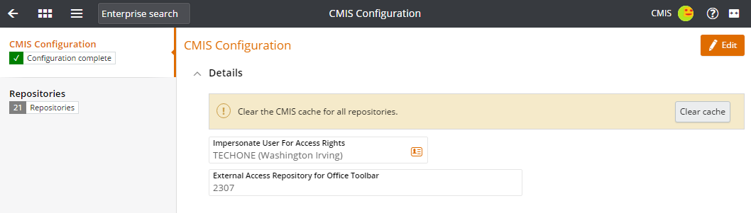 Clear the cache via CMIS Configuration
