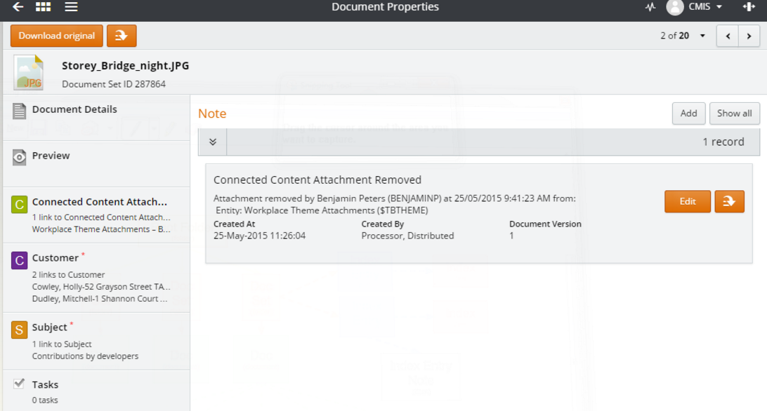A note is added when an attachment is removed